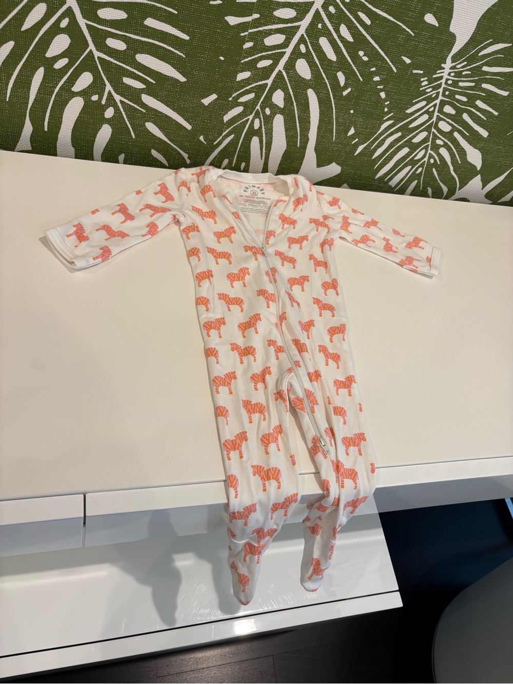Primary White Footed One-Piece with Coral Tiger Print